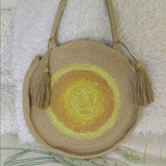 Woven circle round bag glitter glam 13” diameter - Picture 4 of 9